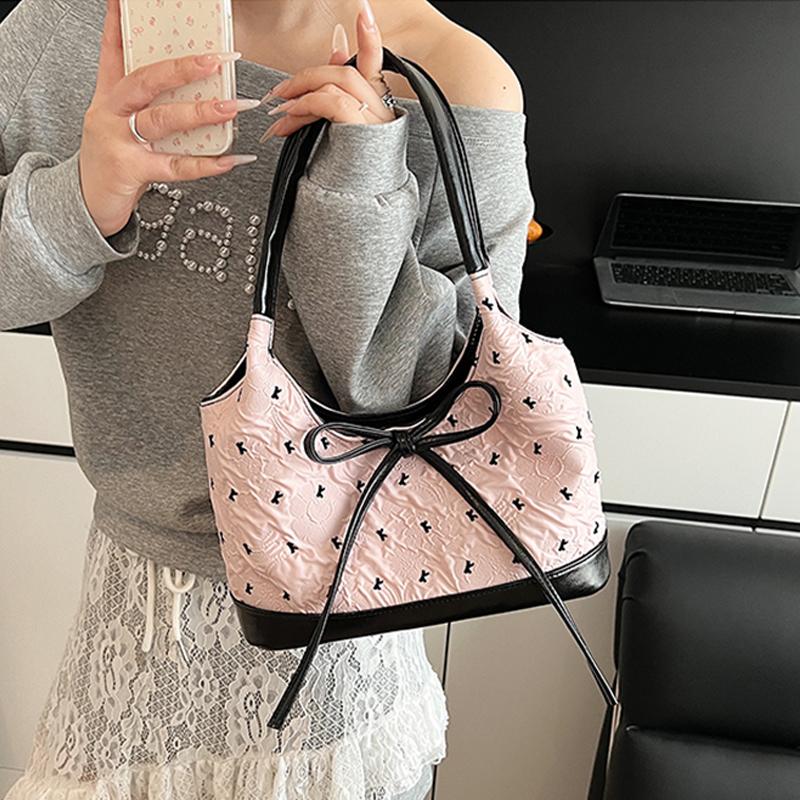 Sweet Tote Bag for Women New Summer Bucket Bow One Shoulder Underarm Bags Korean Versatile Casual Commute Handbags