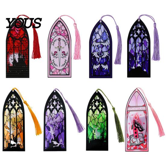 Transparent Acrylic Bookmark Stained Glass Art Bookmark, Halloween Dark Aesthetic Book Mark, Clear Page Marker with Tassel, Gifts for Readers & Lovers