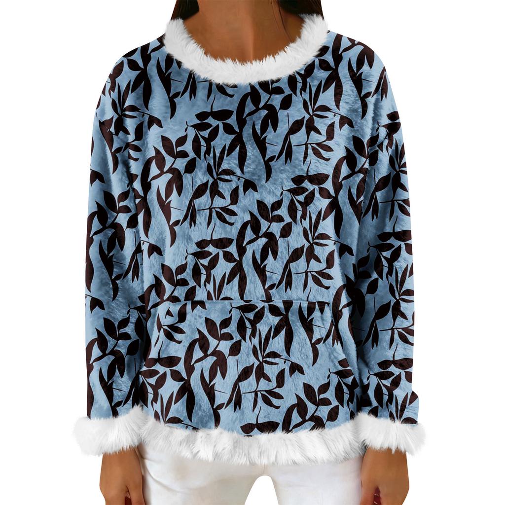 Women's Casual Fleece Sweatshirt  Long-Sleeve Round  Neck Casual Comfortable Loose-Fit Lightweight Women's Flannel Sweatshirt