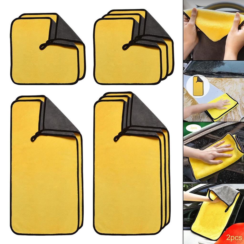 2 Pieces Double Sided Microfiber Car Drying Towel Quick Absorbent Soft Thick Cleaning Cloth