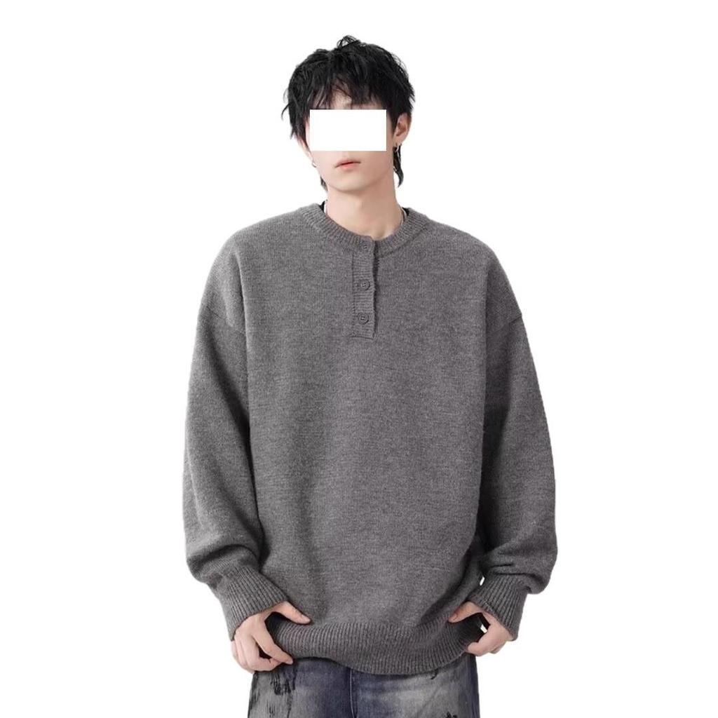 American Ruffian Handsome Crew Neck Sweater Men's Henry Collar Top New Autumn and Winter Lazy Knitted Sweater Pullover Jacket