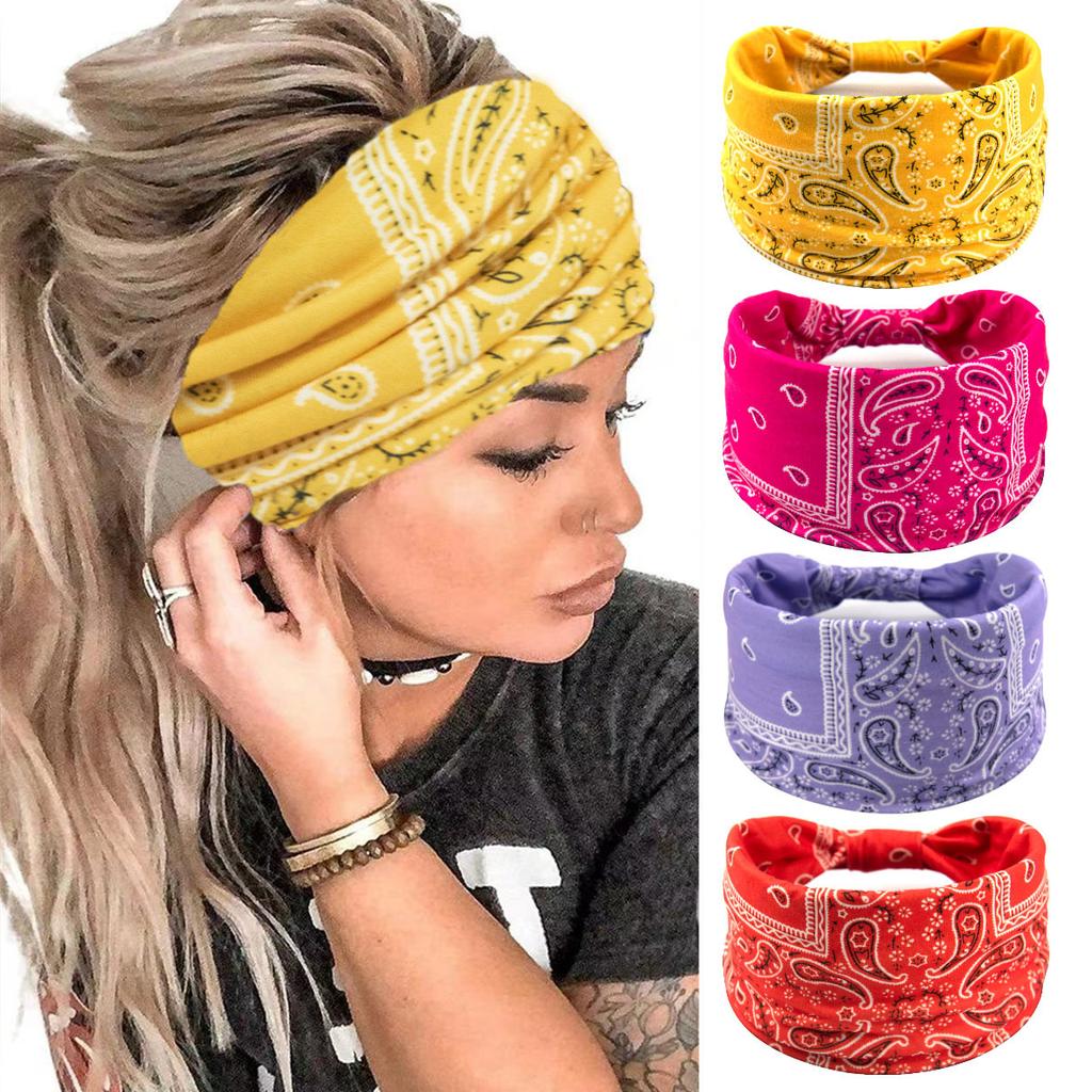 Bohemian Cashew Yoga Übung Stirnband Anti Schweiß und Feuchtigkeit Absorbieren Elastische Baumwolle Stirnband Knoten Stirnband