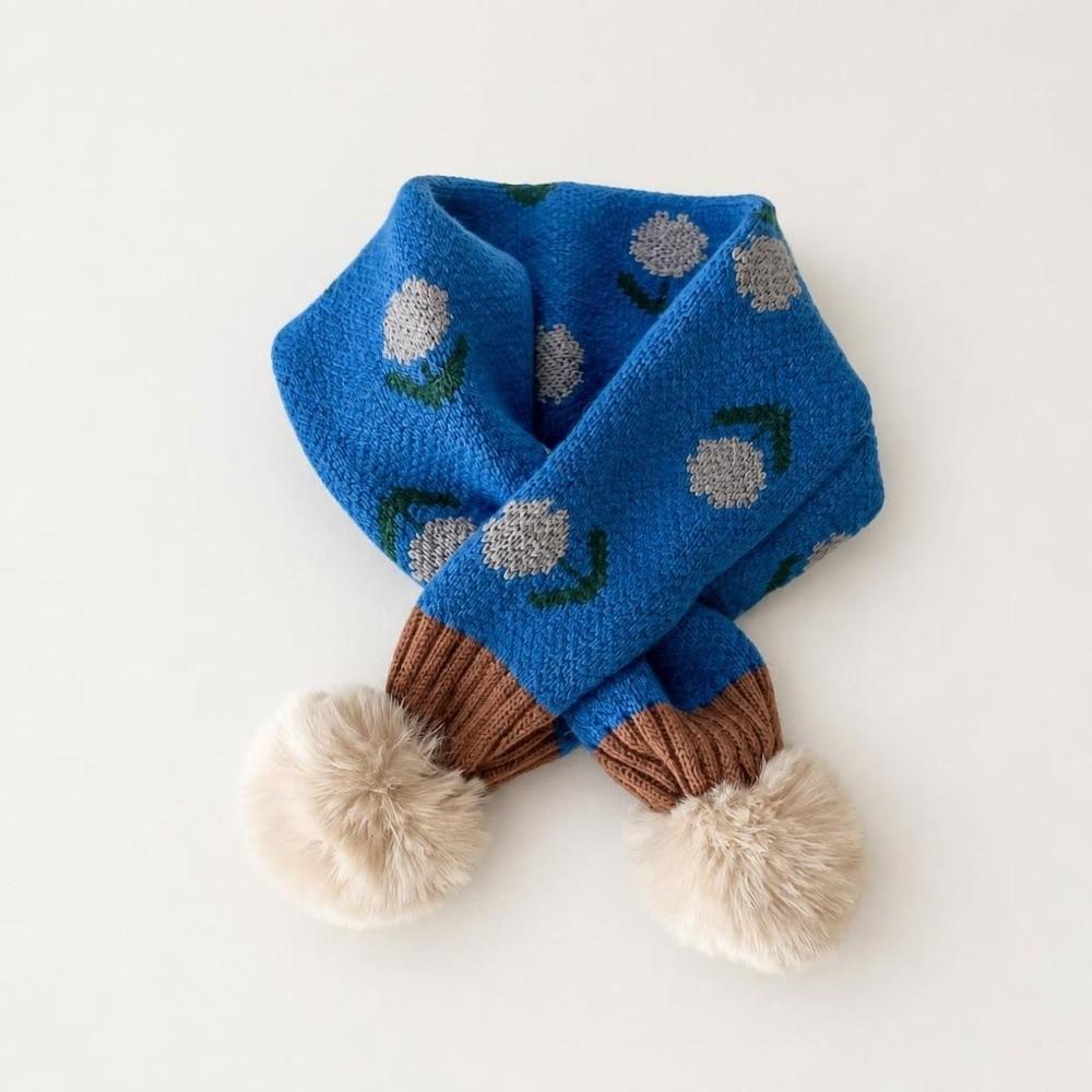 Jacquard Pattern Kids Winter Neckerchief Pompon Baby Girls Scarf Toddlers Warm Scarf  Outdoor Use