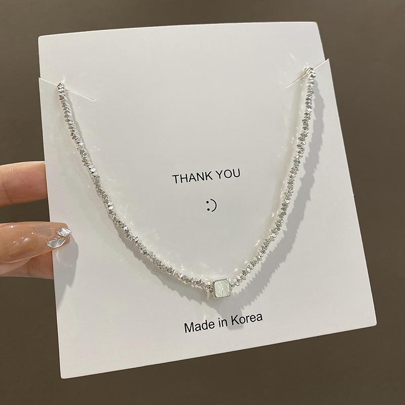 Premium broken silver square necklace women s explosion light luxury niche design clavicle chain retro match