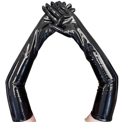 Extended Mirror Patent Leather Club Style Cos Dark Gloves Sexy Catwoman Lingerie Set Tight Coated Gloves Cool