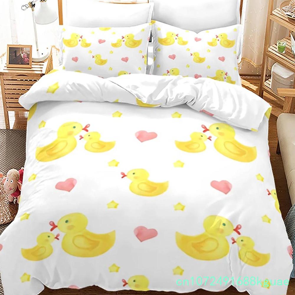 Yellow Duck Bedding Set Single Twin Full Queen King Size Little Duck Bed Set Aldult Kid Bedroom Duvetcover Sets 3D Print