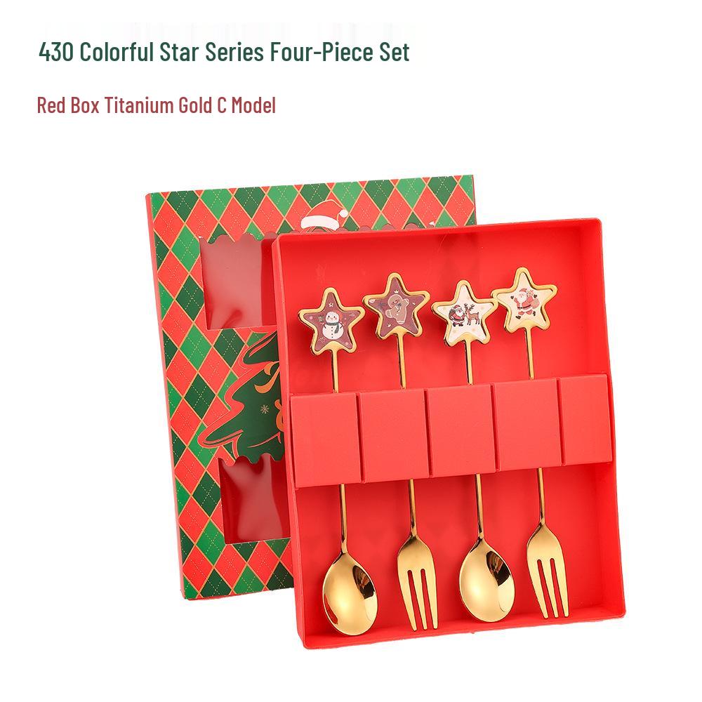 Christmas Cartoon Stainless Steel Spoon & Fork Set – Festive Cutlery with Gift Box