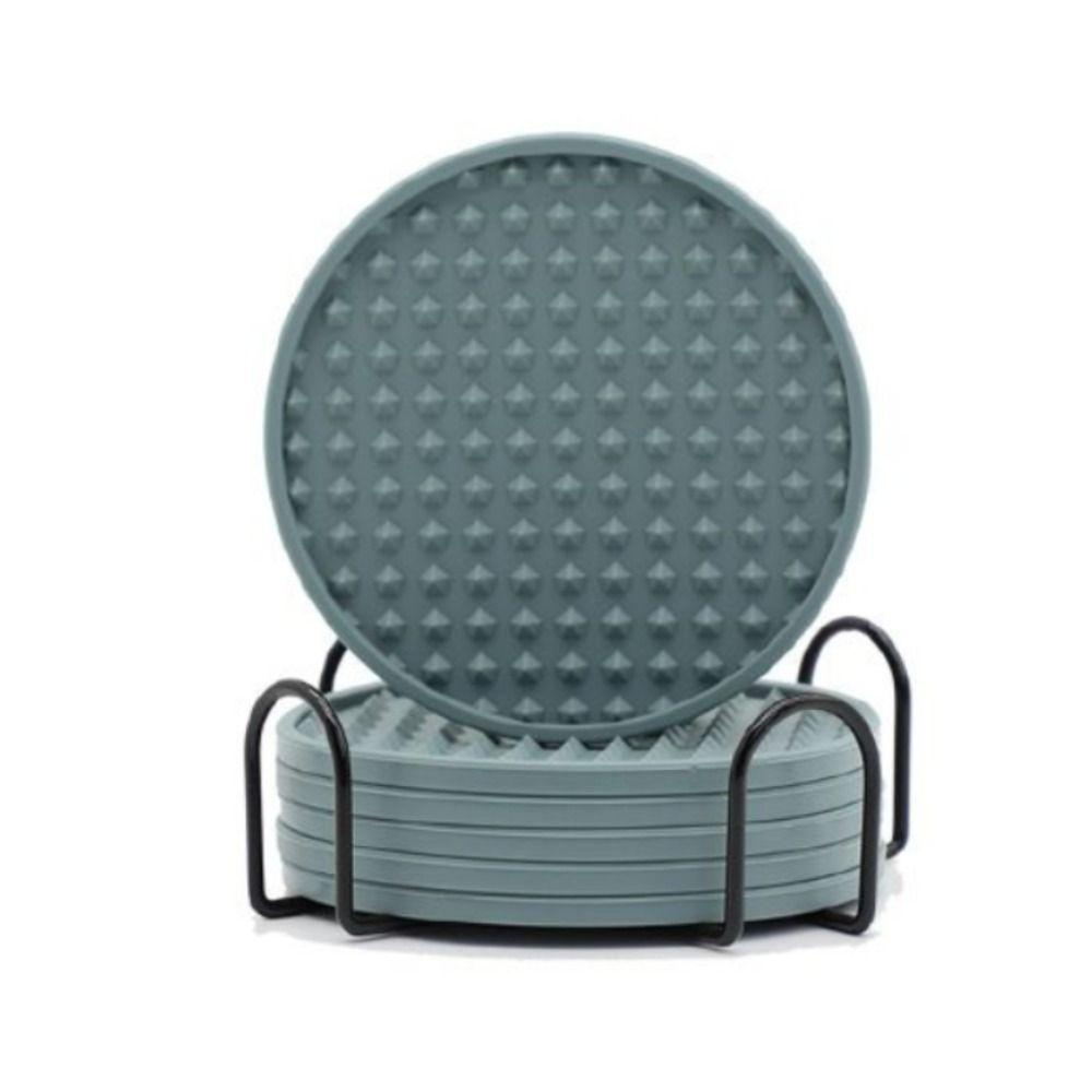 6PCS Anti Scald Silicone Coasters with Holder Protect Furniture Non-Slip Coasters for Drinks  Bar