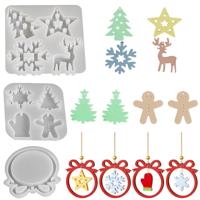 Christmas Tree Pendant Silicone Mold Xmas Candle Plaster Bow Snowflake Key Gypsum Mold Diy Hanging Decor Santa Claus Resin Mold
