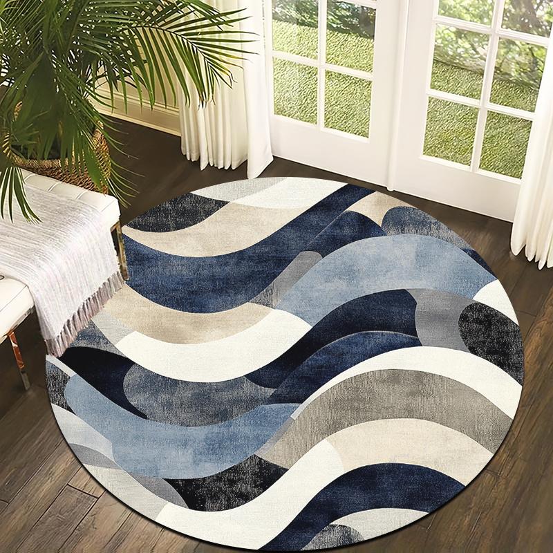 

Wave geometric style Flannel-printed round floor mats are slip-resistant Suitable for living room bedroom terrace garden carpets 60cm
