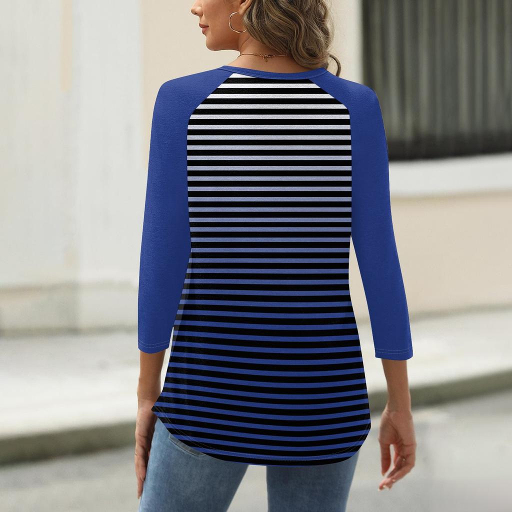 Women's T Shirt Print Button 3/4 Sleeve Daily Weekend Fashion Basic V- Neck Regular Top