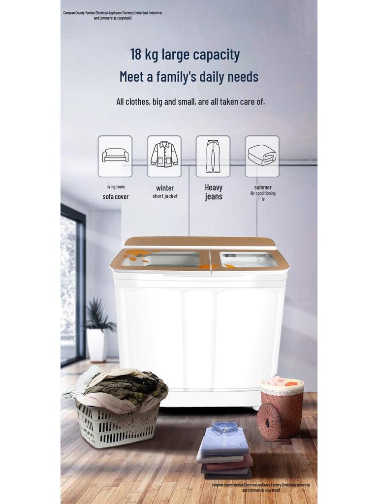 Dual Tub Semi-Automatic Washing Machine, 10kg Large Capacity for Dorms & Rentals