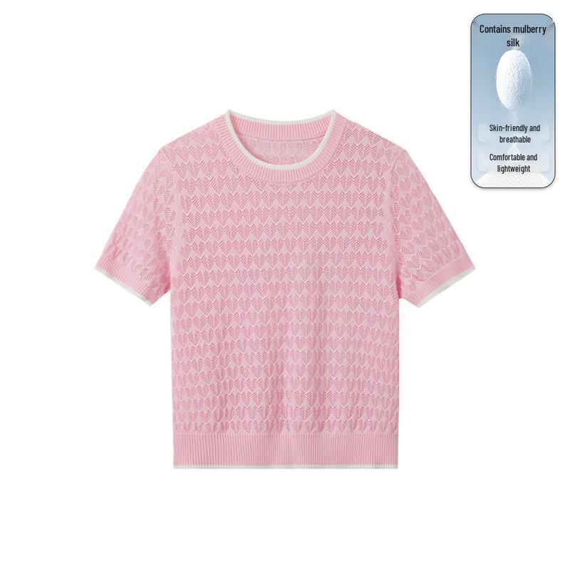 Women s Lyocell Blend Hollow Heart Knit Short Sleeve Top XL