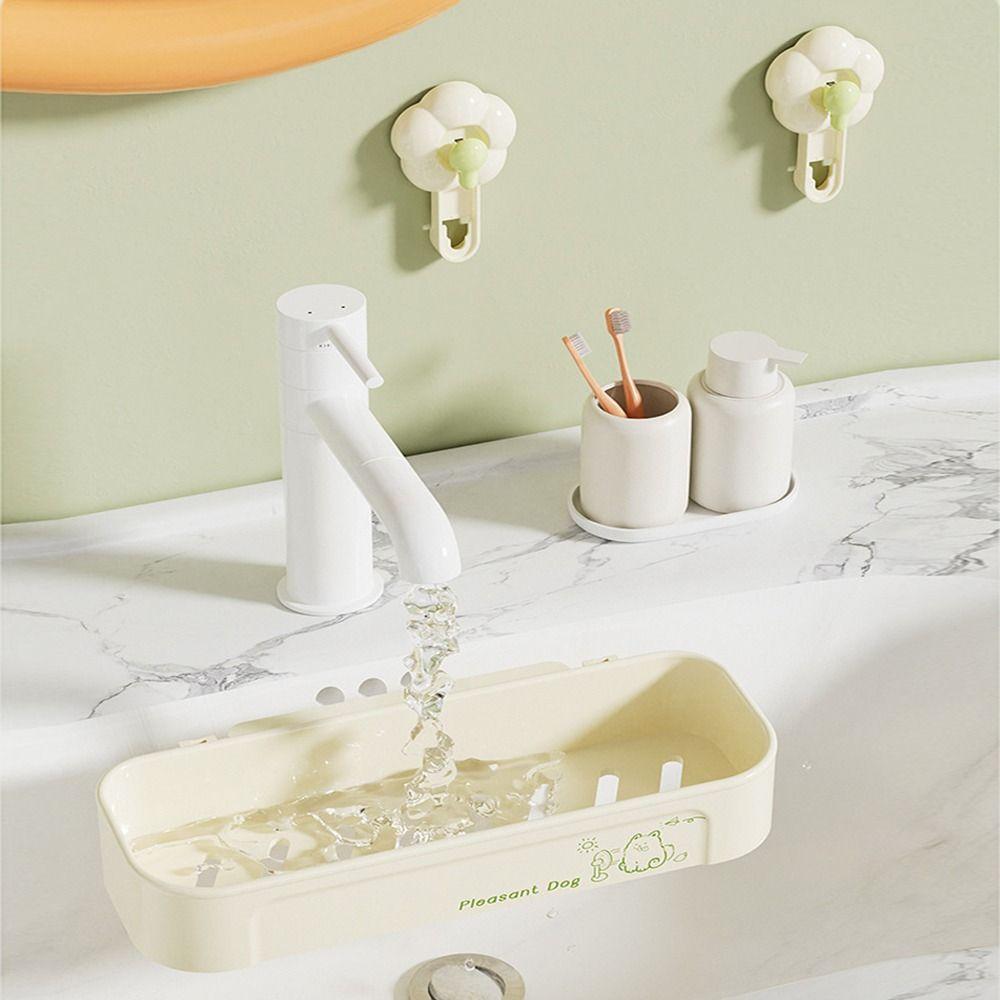 Cute Flower Suction Cup Shelf Drain Hole Soap Dish Holder Storage Organizer Rack  Shower