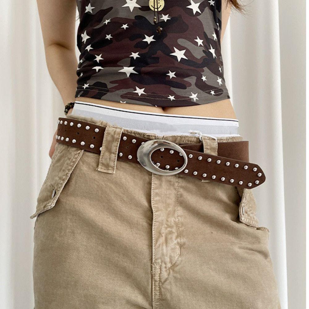 Trendy Pin Buckle Suede Rivet Belt Luxury Design Retro Business Waist Belt Casual Punk Waistband Paired with Skirts Jeans