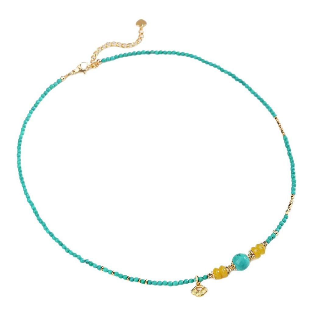 Bohemian Yellow Agate & Turquoise Abacus Bead Clavicle Necklace