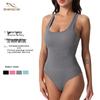 Seamless Ribbed Bodysuit: Women's Sleeveless Yoga Tank with Chest Pads