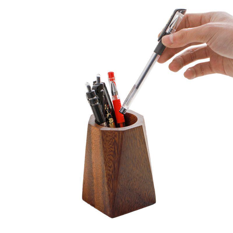 Retro Walnut Solid Wood Pencil Holder - Student & Office Desktop Stationery Storage Box Gift