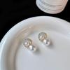 White Faux Pearl Stud Earrings with Semicircle Zirconia Crystal Top Lightweight Silver Needle Bridal Earrings for Brides Bridesmaids Wedding Party