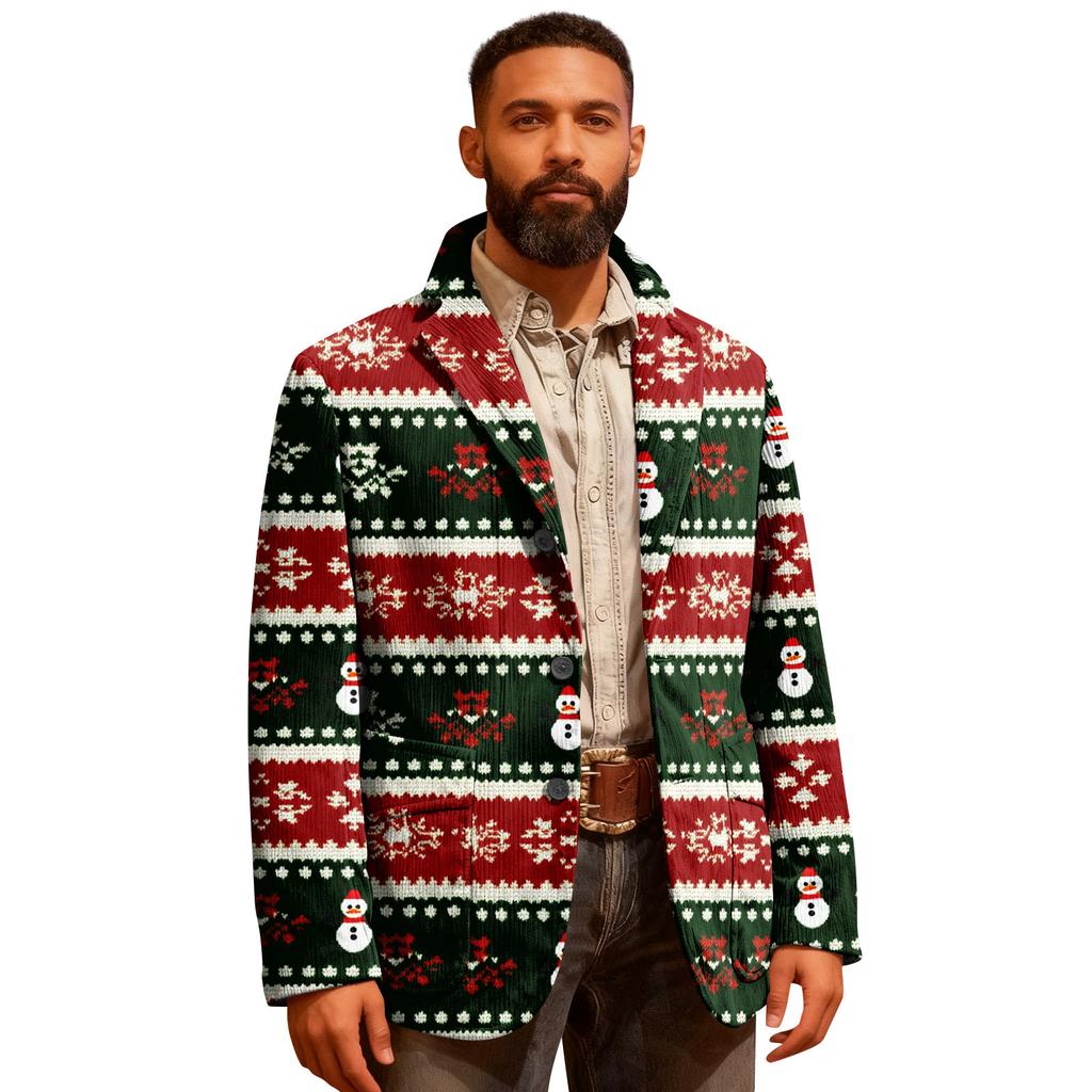 Herren Hässlicher Weihnachten Kord Warmtaschen Anzugjacke Strickjacke Herren Freizeitanzug