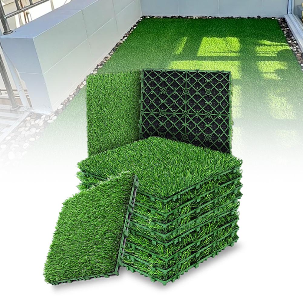 10 Pcs 12 Inchx12 Inch Realistic Grass Turf Tile Green Interlocking Fake Grass Deck Turf Tiles Grass Deck Tiles for Garden Decor