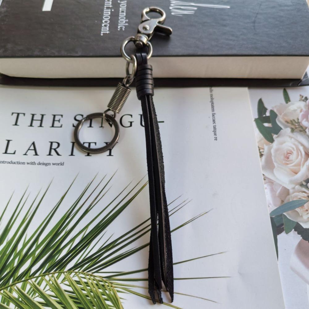 Ручная работа Кожаный брелок-кисточка для ключей Кожаный брелок для ключей автомобиля Брелок из натуральной кожи Мужской чёрный