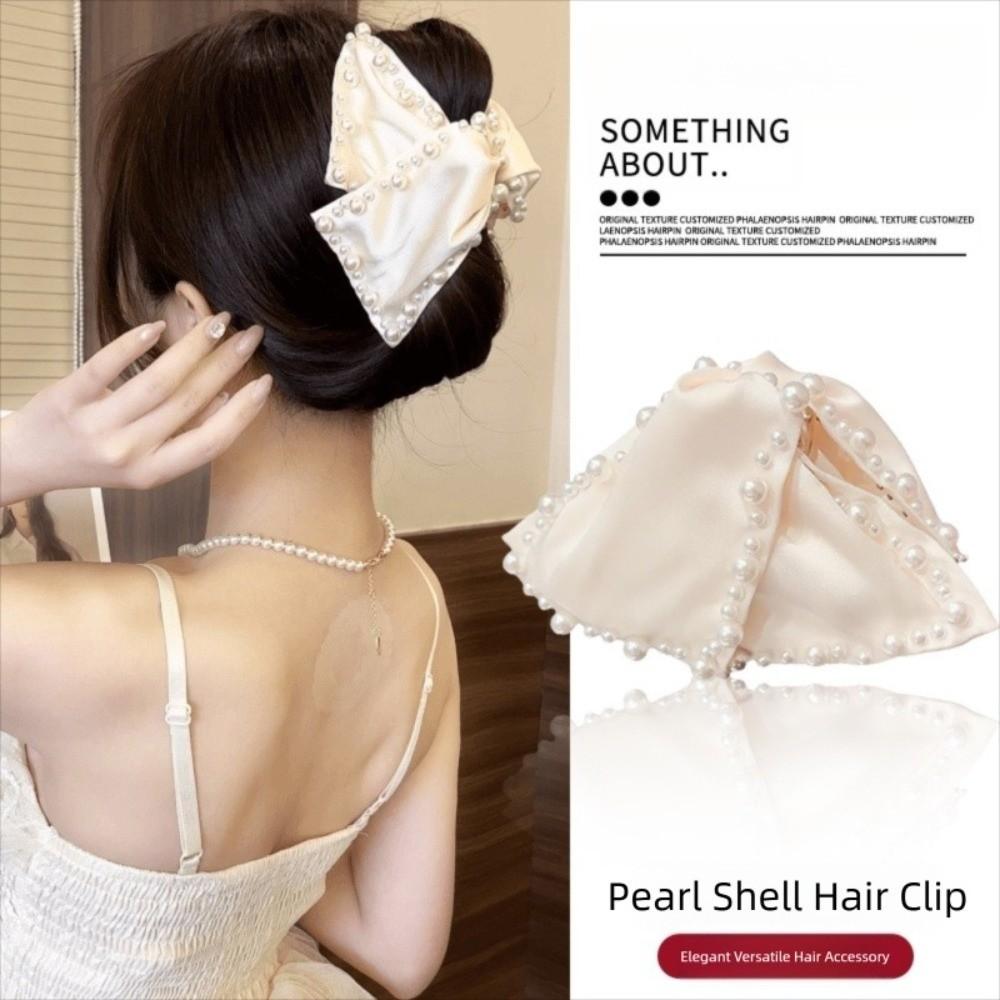 Clips de Păr Multifuncțional Elegant cu Perle Portabil cu Mărgele Satin Clips Tip Shark cu Prindere cu Perle