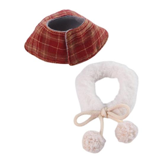 Hamster Cape And Furry Collar Scarf Set Vintage Plaid Small Animals Cosplay Apparel for Chinchilla Guinea Pig Rabbit Parrots African Greys Parakeet
