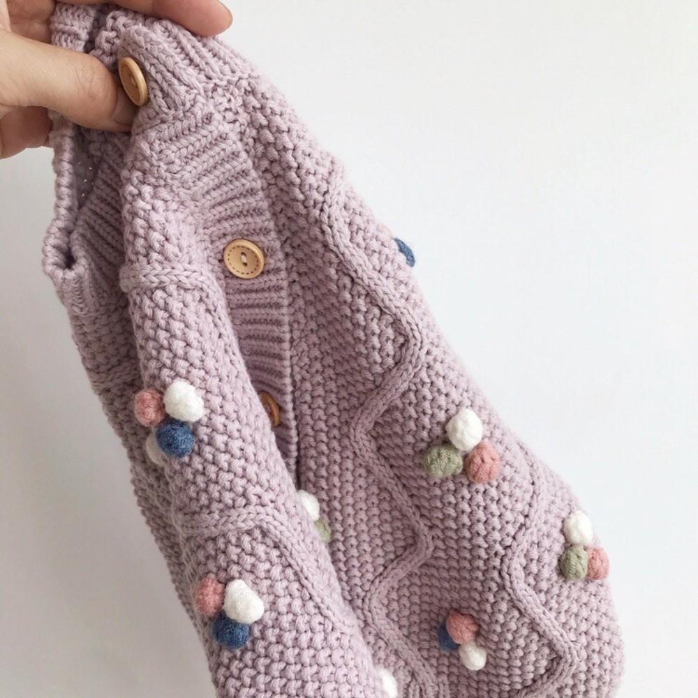 Strickjacke mit Bommel-Design Warmer Mädchenmantel Hochwertige Oberbekleidung Herbst