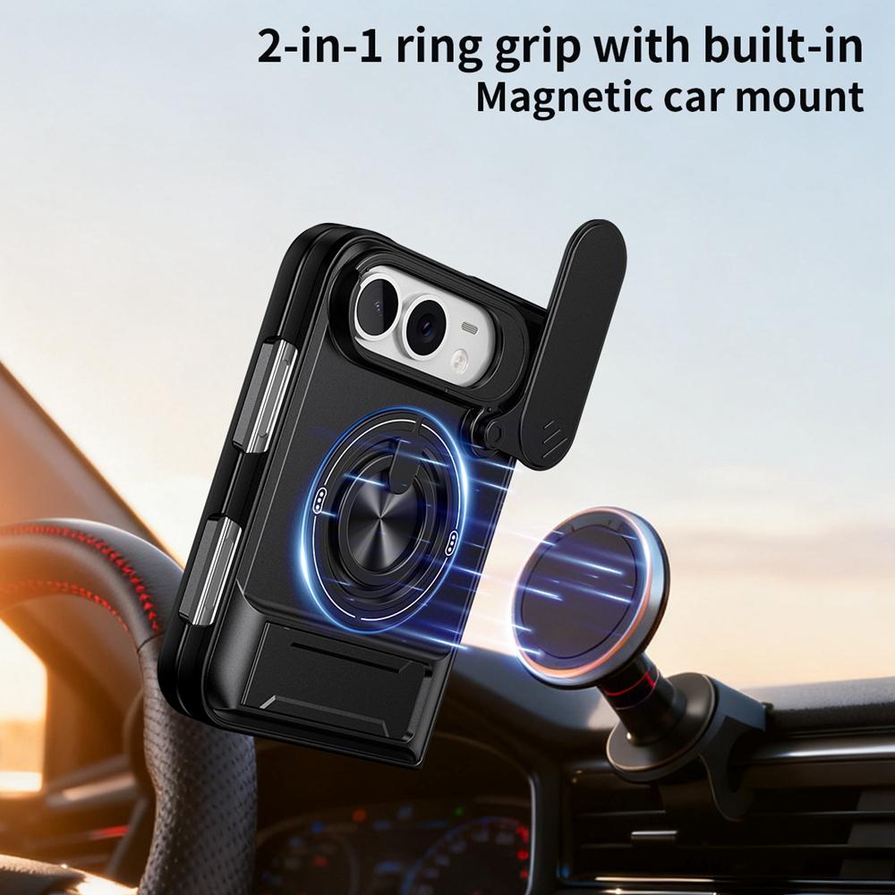 KEYSION Magnetic Phone Case for iPhone Duo Slide Camera Protection Upright Kickstand 360° Ring Shockproof Cover for iPhone Duo