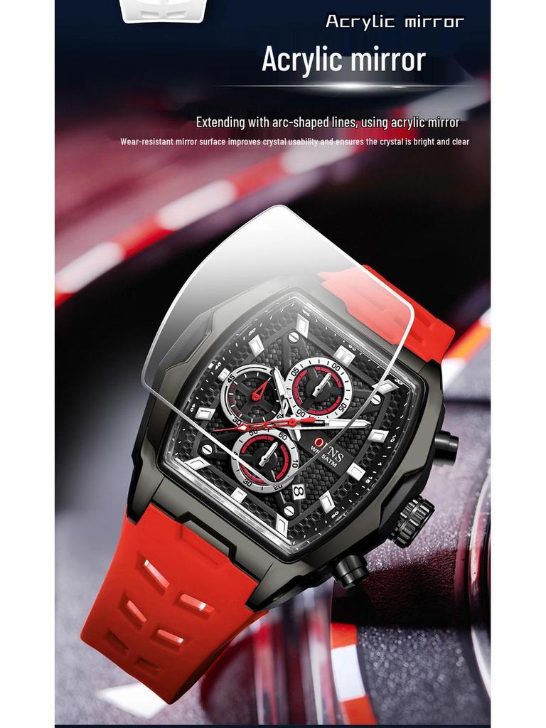 Oufanni Sportive Quartz Chronograph: Stylish Tonneau Men's Watch for Students with Multifunctional Design