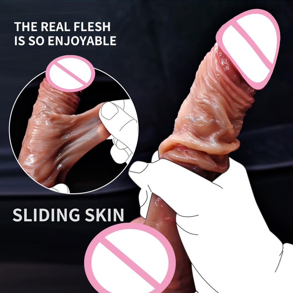 Skin Sliding Foreskin Realistic Dildos for Women Testicles Dildo Anal Vaginal Masturbation Strapon Big Penis Dick Adult Sex Toys