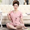 Women's Summer Clothing Sets Middle-aged and Elderly Loose Short-sleeved Blouse + Seven-piece Pants Home Two-piece Set