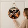 Thanksgiving Yard Display Halloween Wooden Sign,Round Hanging Pendant with Lanyard, Retro Distressed Holiday Home Ornament Wood Skeleton/Pumpkin/Clown
