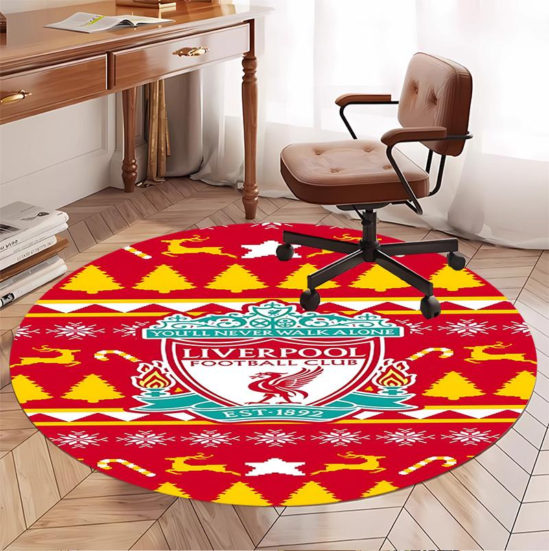Kulatá rohožka se vzorem Liverpool F.C., Vnitřní/venkovní podložka, na piknik, do herny, ložnice, kanceláře, obývacího pokoje, Dekorativní koberec do domácnosti, Dárek k narozeninám
