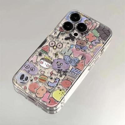 Cartoon Graffiti Phone Case For Apple iPhone16promax-Soft Silicone Transparent Shockproof Creative Cover On iPhone16/15/14/13/12/11/Pro/Plus/Promax