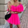 Moda dame vară primăvară culoare uni imprimeu fără mâneci un umăr talie mijlocie rochii casual