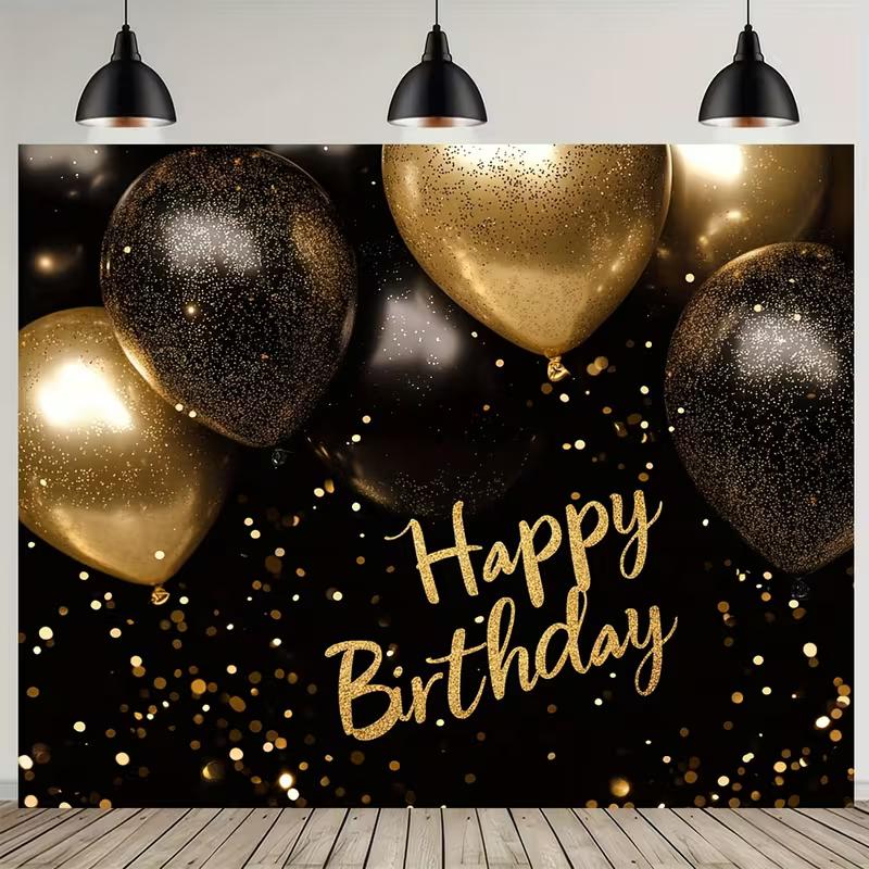 2D Luxury Black Gold Birthday Backdrop - Formal Party Photo Booth Background