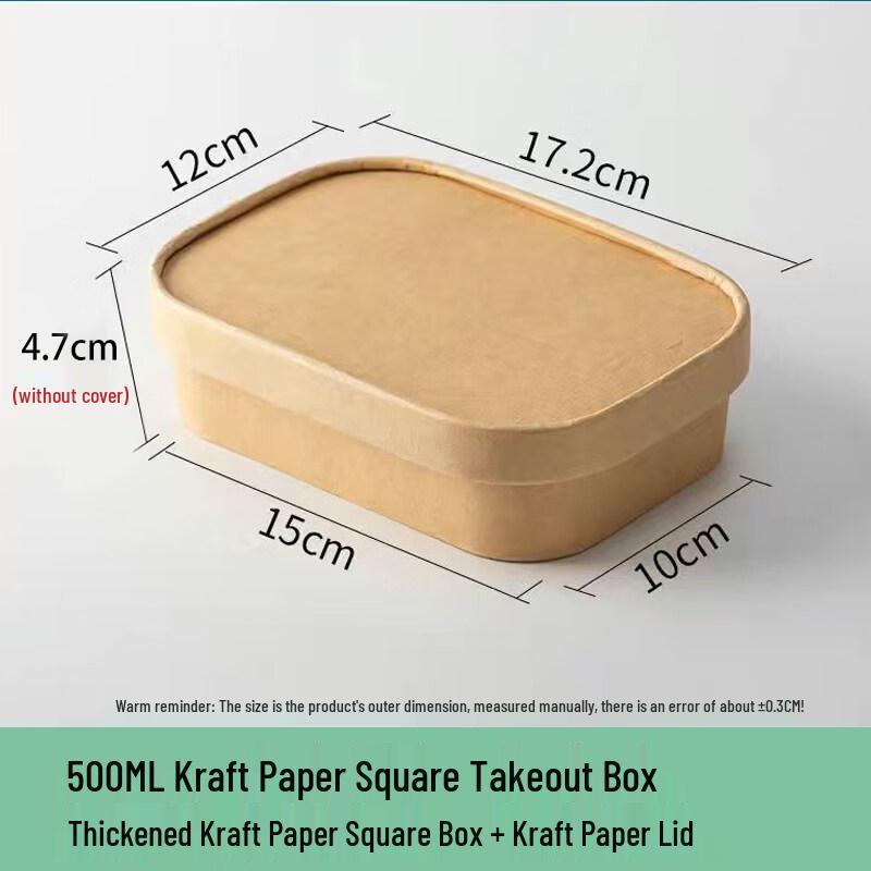 Disposable Kraft Paper Square Bowl with Lid