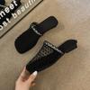 French low-heeled fishing net shoes mesh hollow bag head half slippers women's summer wear 2025 new hole cool slippers