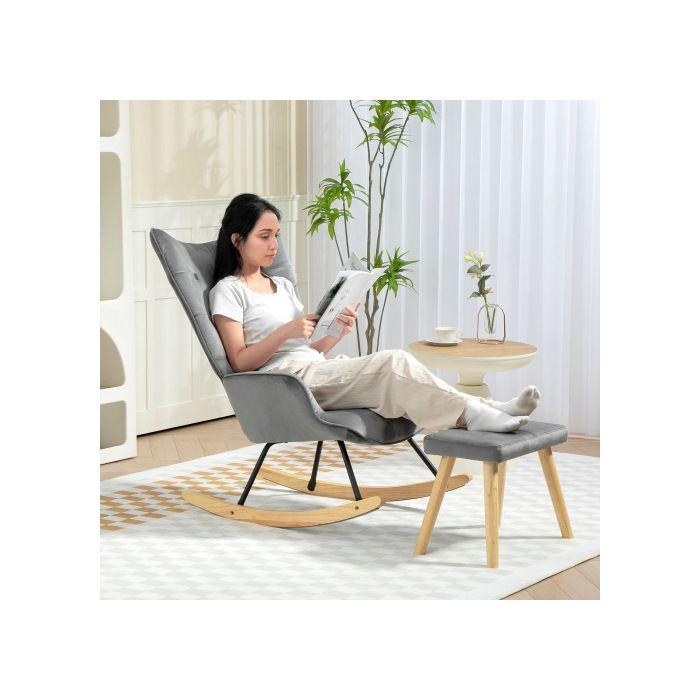 Fauteuil De Relaxation - MUVOE - Gris Foncé - Velours - 1 Place - Avec Tabouret