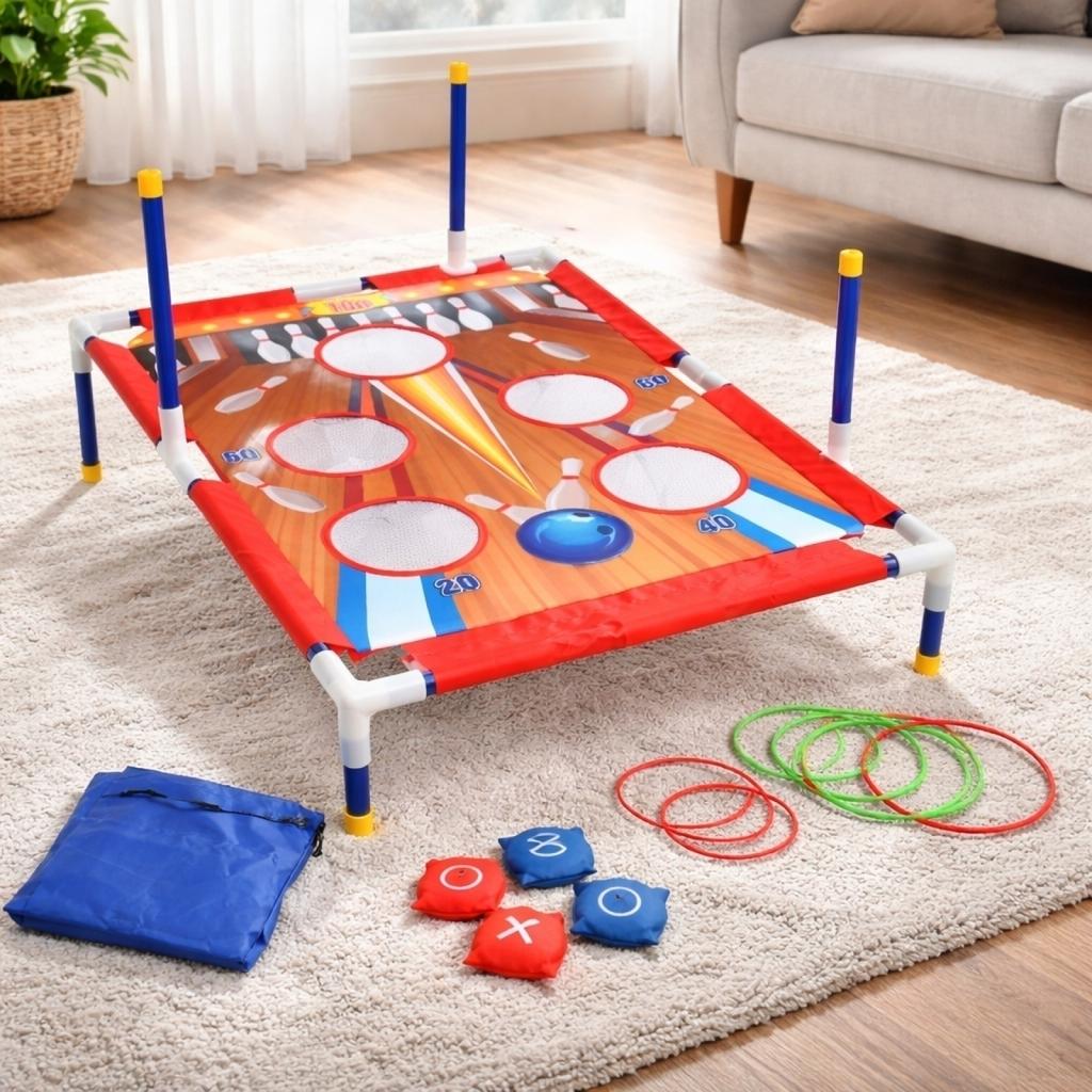 Children's Indoor Outdoor Sports Toy Toss Bean Bag Game Set with Target Board Frame for Family Interaction and Physical Exercise