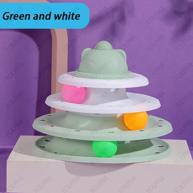 

4 уровня башня с игрушками для кошек, поворотный стол, роликовые шары, игрушки, интерактивная обучающая дорожка для интеллекта, головоломка, забавные игры, аксессуары зелёный