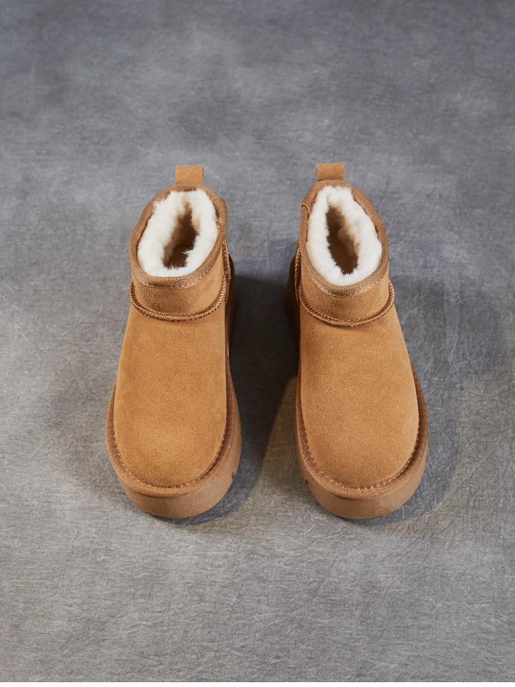 Johnature Cow Suede Thick Soled Snow Boots Versatile Thick Plush Warm Women's Slip-on Short Boots