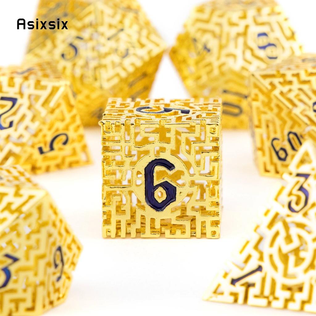7 Pcs Golden Black Metal Dice Maze Hollow Metal Polyhedral Dice Set Suitable for Role-Playing RPG Board Game Card Game