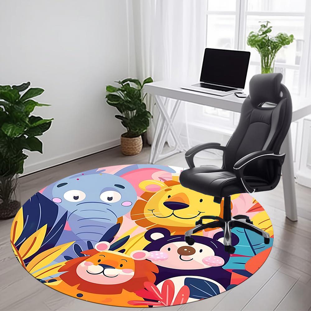 1PC Zoo Safari Office Round Area Rug, Indoor Mat Suitable ForOffice, Under Office Chairs Bedroom Living Room Home Decor, Room Deco, D031