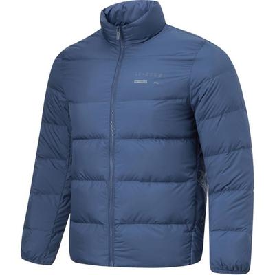 Li Ning Fitness Series Solid Color Zipper Stand Collar Comfortable Breathable Short Down Jacket Men Outerwear Guangdong-Blue AYMT249-2