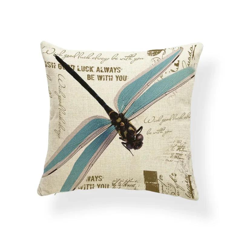 Dragonfly Pattern Cushions Leaves Cover Pillows Blue Backyard Gift for Students Stamp Pillow with Cover Insect Butterfly 45x45cm
