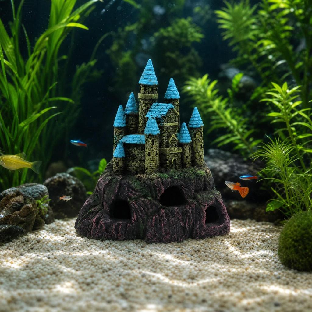 Fish Tank Ornament Decorative Underwater Castle with Towers Textured