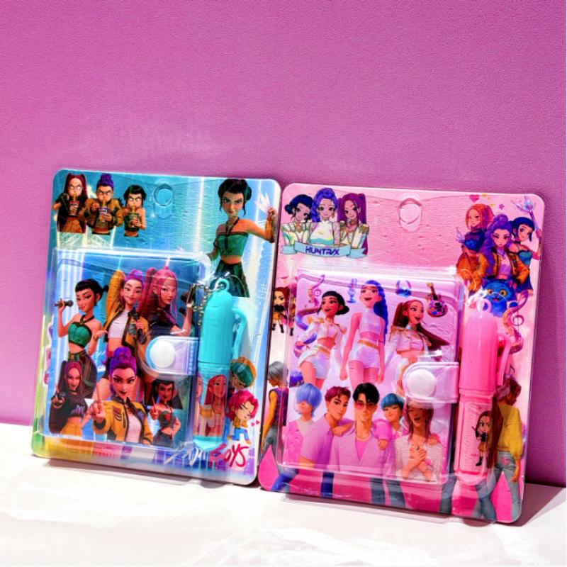 1/4 Zestaw Kpop Demon Hunter Notatnik Długopis Kulkowy Przenośny Kieszonkowy Wysoka Estetyka Kreskówkowy Zestaw Artykułów Papierniczych Prezenty Urodzinowe dla Dziewczyny